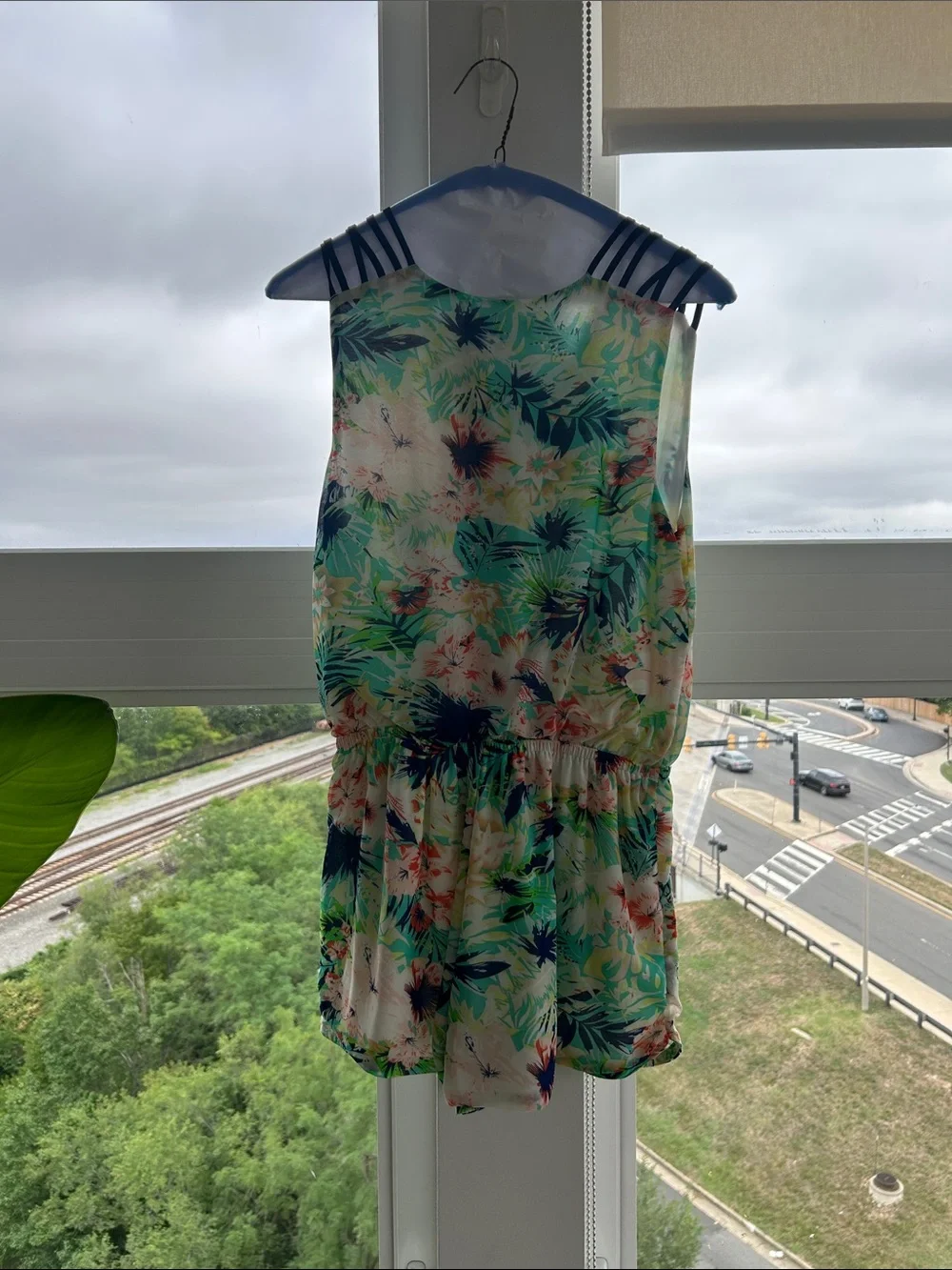 Wells Grace Green and Cream Floral Sleeveless Surplice Romper